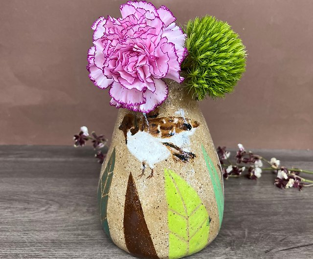 魯双鳥陶器花瓶/やかん手塗り/アメリカから輸入したオリジナル粘土は