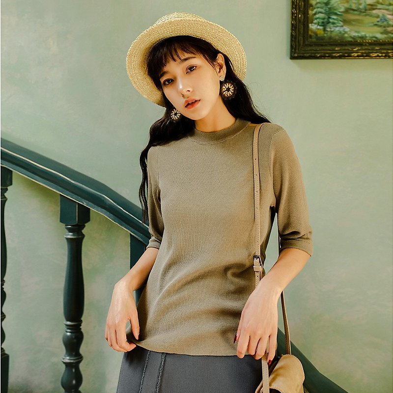 2018 autumn women's new shoulder hollow five-point sleeve sweater - Women's Sweaters - Other Materials Green