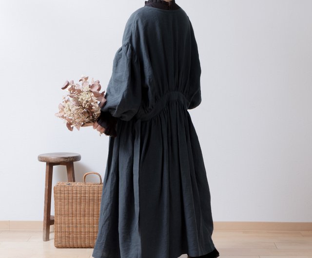 Cache coeur gathered 2way dress - French Linen/gray - 設計館liplne