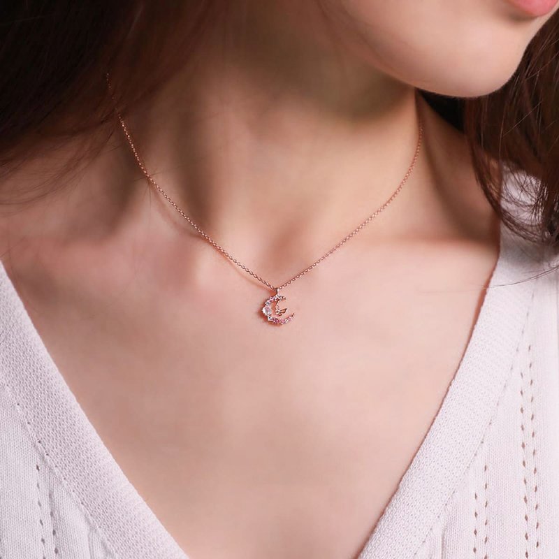 L'amour Butterfly Moon Necklace (Rose gold) - สร้อยคอ - เงินแท้ 