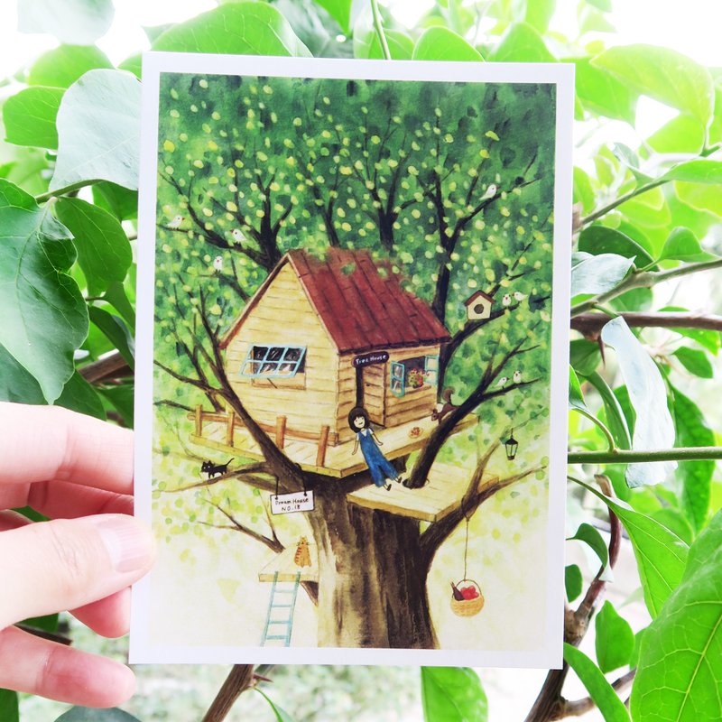 Dream House No.18 Small Tree House Postcard - การ์ด/โปสการ์ด - กระดาษ สีเขียว