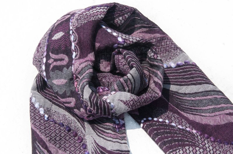 水煮羊毛披肩/針織圍巾/刺繡圍巾/羊絨披巾/喀什米爾Cashmere-花 - 圍巾/披肩 - 羊毛 多色