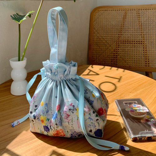 ttq.thontonq ttq floral drawstring bucket bag, baby blue drawstring handbag la