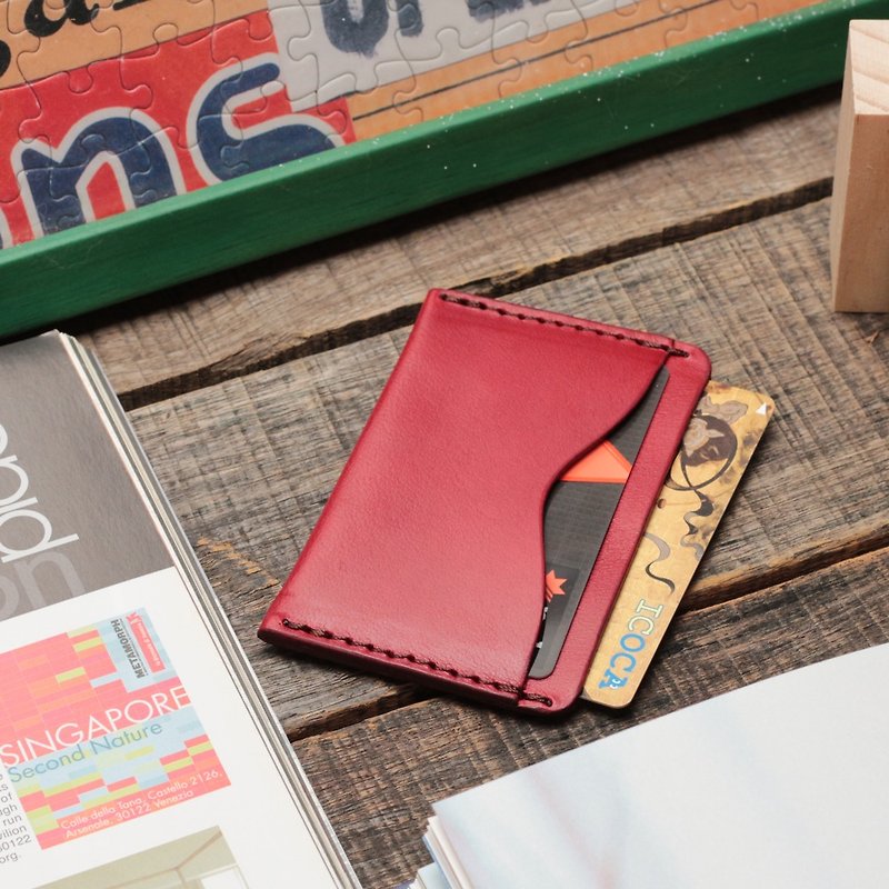 Retro Ticket Card Holder∣Dry Rose Red Vegetable Tanned Cow Leather∣Multicolor - ID & Badge Holders - Genuine Leather Red
