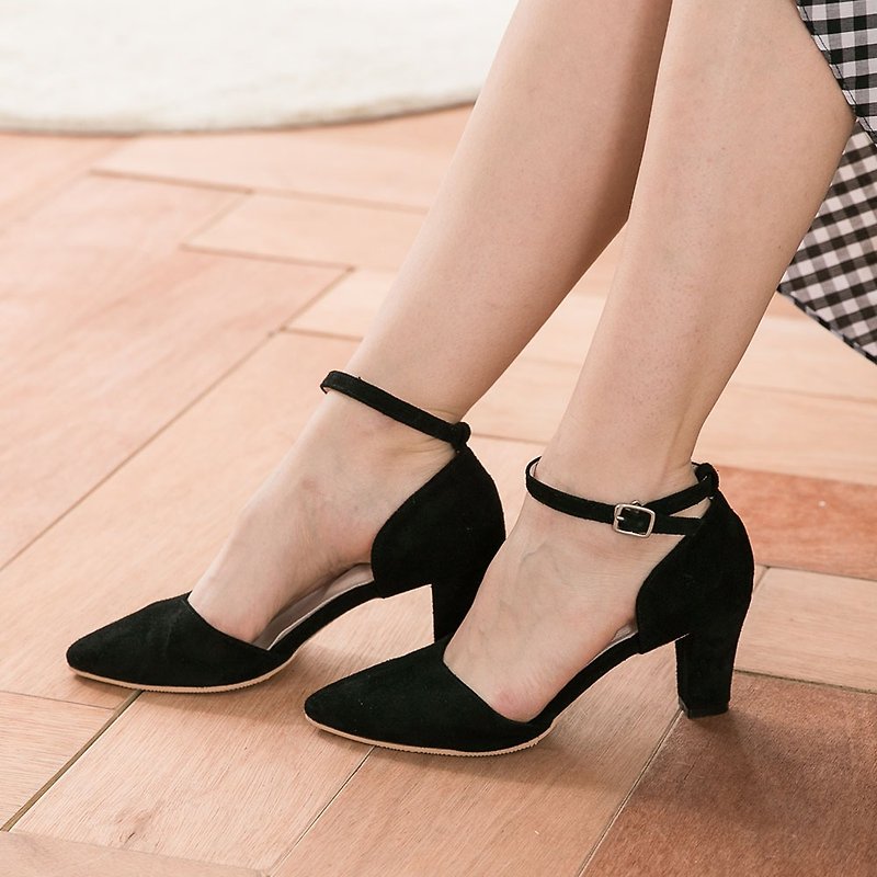 Maffeo high heels pointed shoes deep V pointed around the ankle lace US imports of suede high heels mute leather (832 noble black) - รองเท้าส้นสูง - หนังแท้ สีเขียว