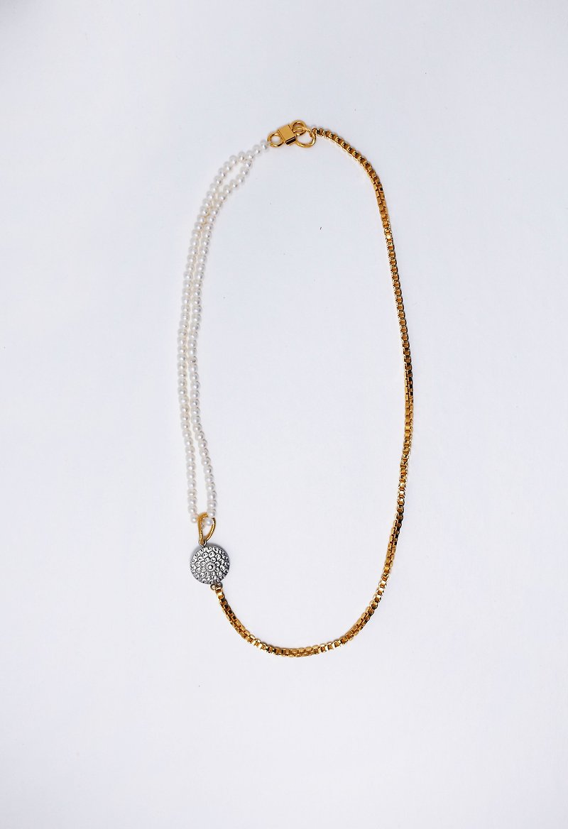 WEAVE PEARL WITH BOX CHAIN NECKLACE-Kaleidoscope - 項鍊 - 珍珠 