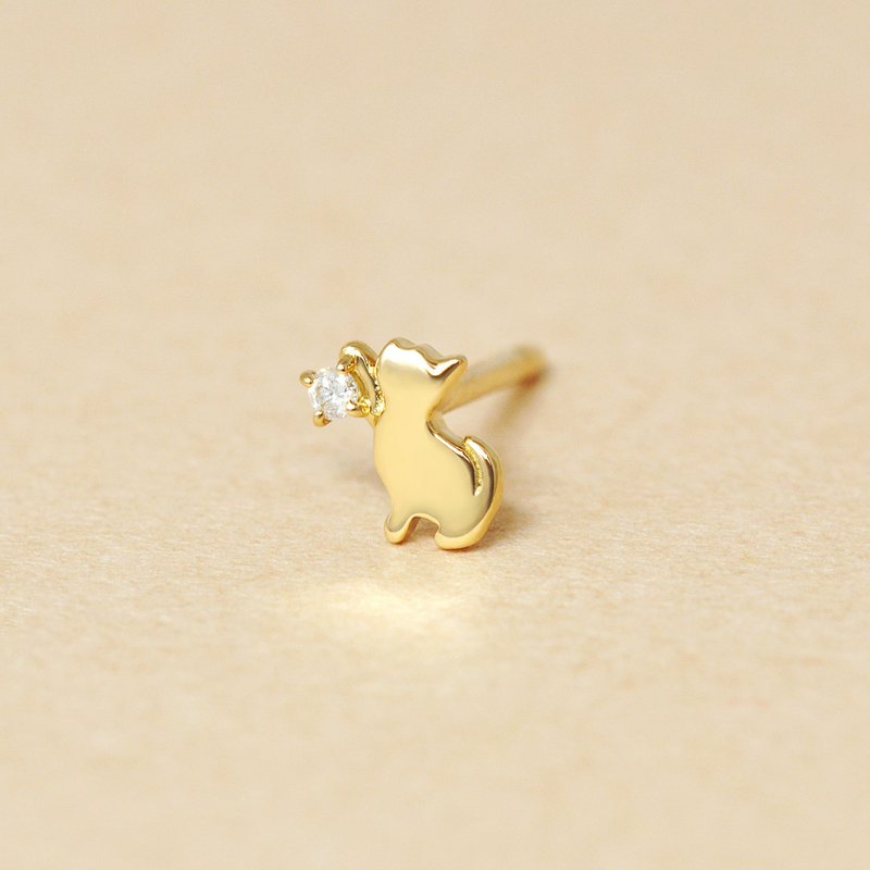 【Second Earrings】 18K 鑽石貓單邊耳環 (黃金) - 耳環/耳夾/耳骨夾 - 貴金屬 