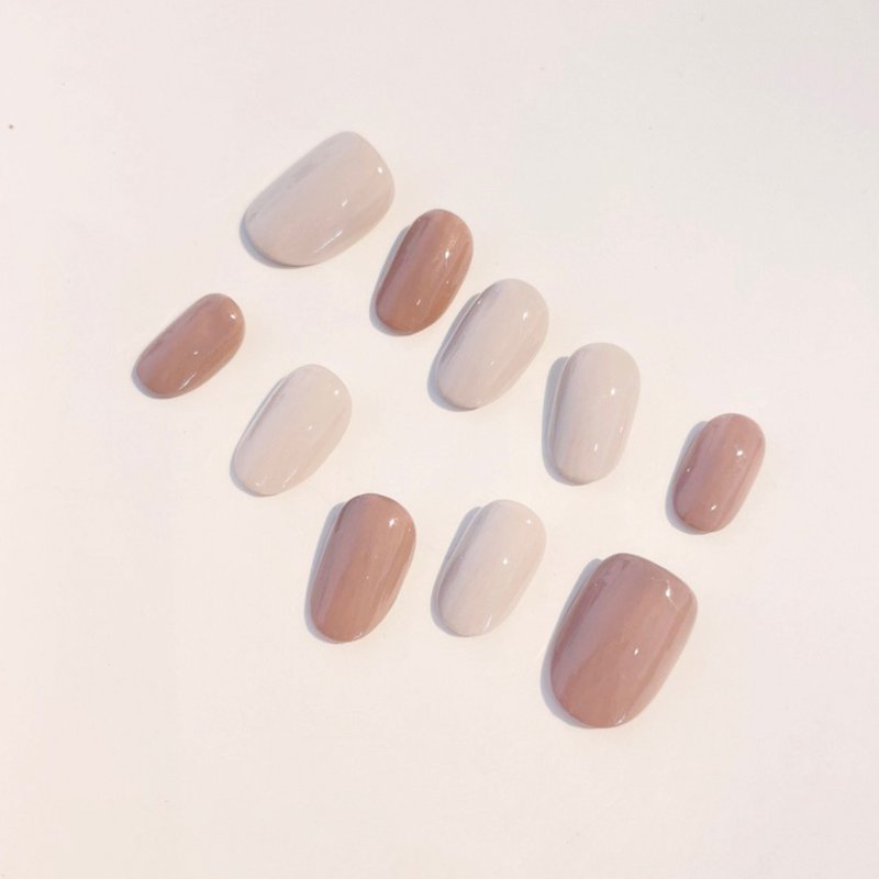 Monochrome Series-Cocoa Oulay/Short Round/Customized Hand-Weared Nail Art Pieces - Other - Waterproof Material Khaki