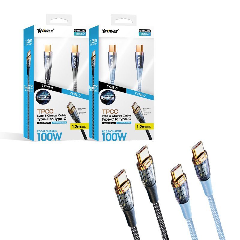 XPower (黑色) TPCC 1.2M 100W 高速傳輸充電 Type-C TO Type-C線 - 手機配件 - 鋁合金 黑色