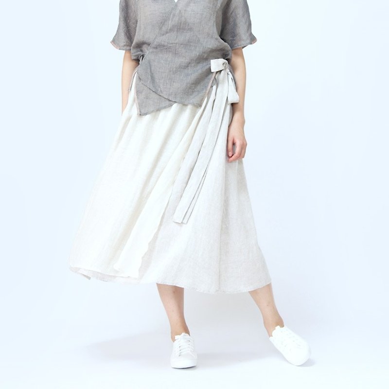 不服 軟麻兩層設計純色半身裙 文青長裙 SK160511 - 闊腳褲/長褲 - 棉．麻 白色