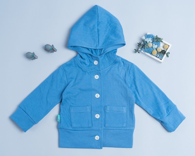 Double-layer cotton wearing cap coat - outside blue gray gray children's newborn children's hand-made coat hat - Coats - Cotton & Hemp Blue