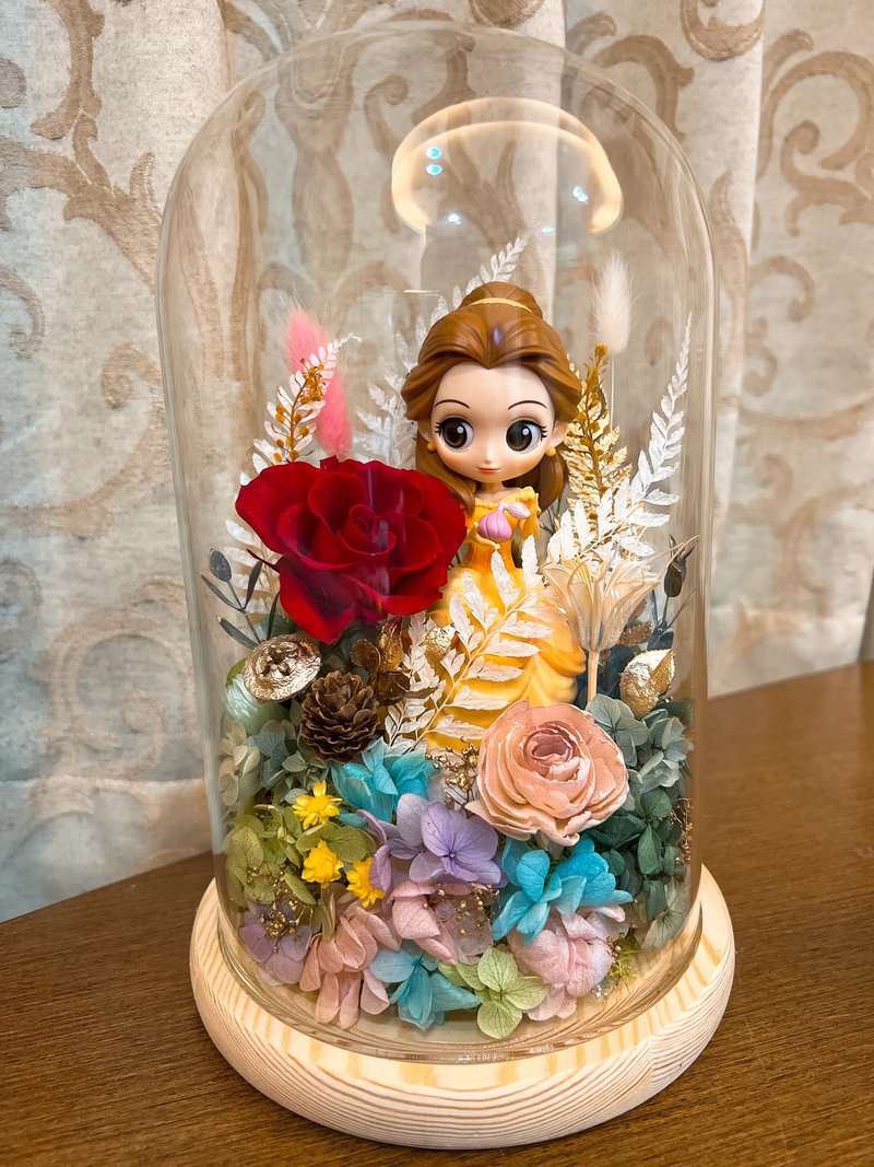 美女與野獸/貝兒/夜燈/永生花/乾燥花/玻璃盅/玻璃罩 - 盆栽/植栽 - 植物．花 多色