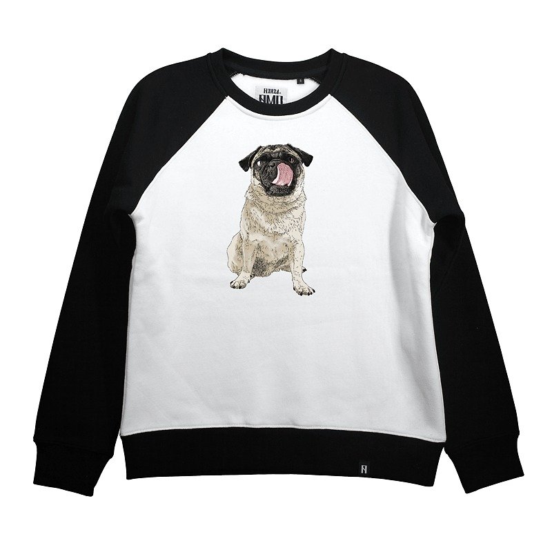 AMO Original cotton adult Sweater/AKE/The Pug Who Licking Its Nose With Tongue - เสื้อฮู้ด - ผ้าฝ้าย/ผ้าลินิน 