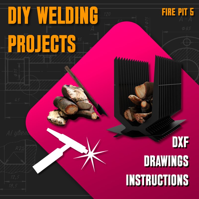 Welding Project Plans Drawings Fire Pit 5 (DXF, PDF) - 圖文模板設計 - 其他材質 