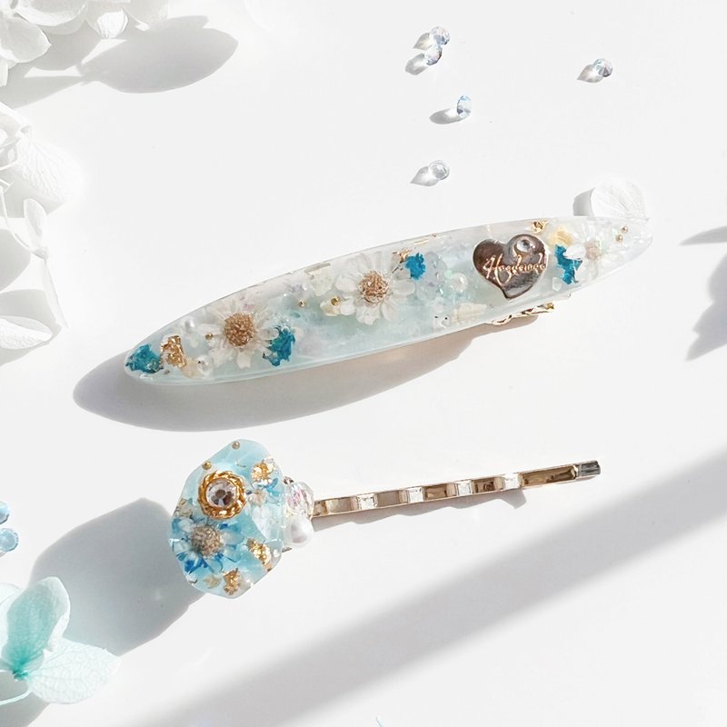 Menglan pressed flowers, dried flowers, long hairpins, hair accessories, resin, - Hair Accessories - Resin Blue