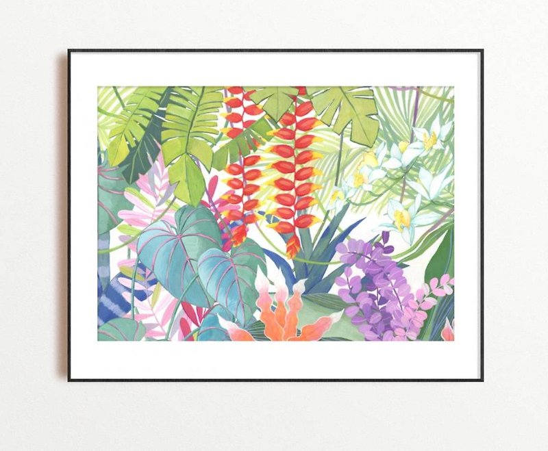 ジャングル絵画 30x40cm オリジナル ガッシュ絵画 12'x15' 花の絵画 - ウォールデコ・壁紙 - 紙 グリーン