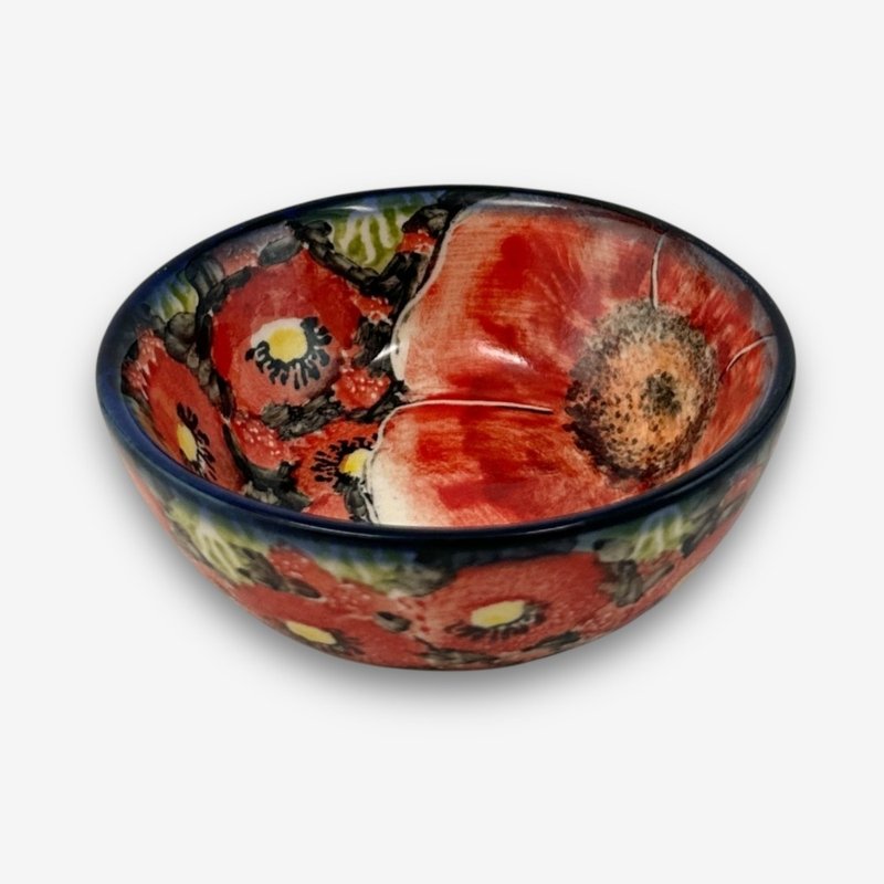 波蘭手繪手工陶-醬料碗 9cm 赤霞花語系列 - 碗 - 陶 紅色
