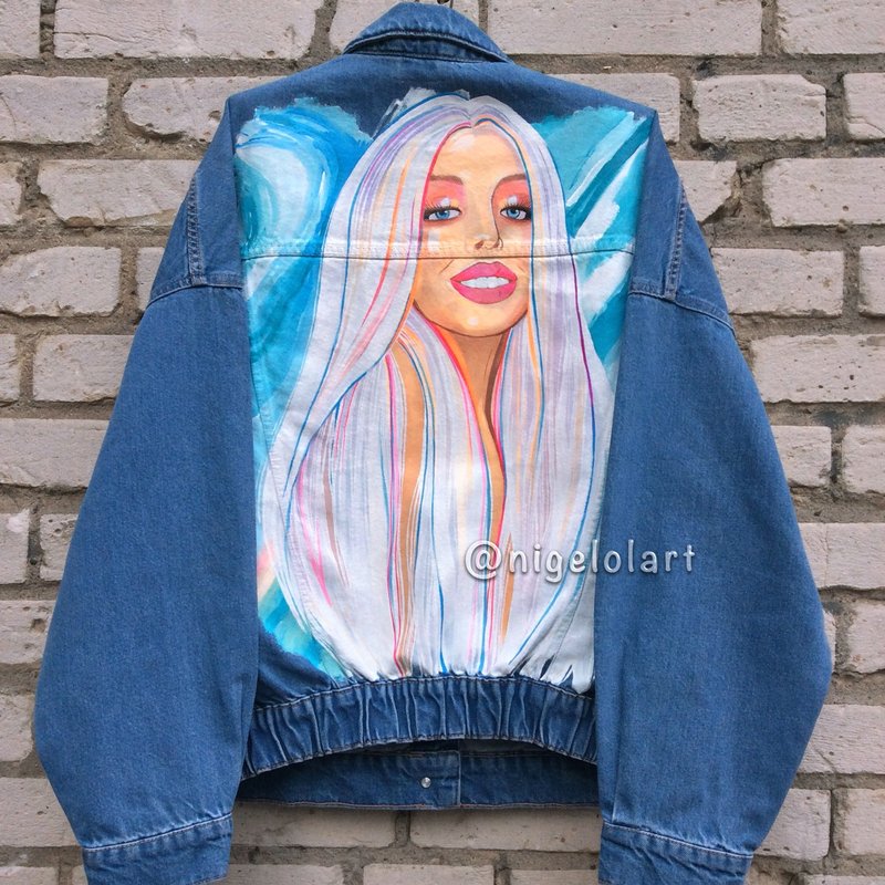 Painted denim jacket Custom denim jackets Personalized jean jackets - 女大衣/外套 - 棉．麻 多色