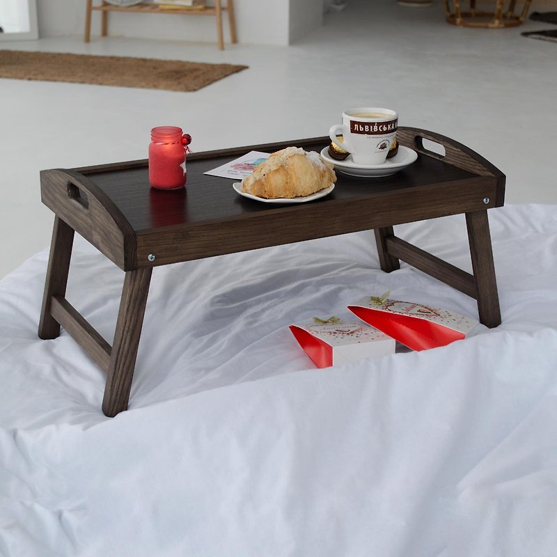 プレミアム ラップトップ スタンド、コーヒー テーブル用のウォールナット トレイ、調節可能な脚のラップトップ テーブル - まな板・トレイ - 木製 ブラウン