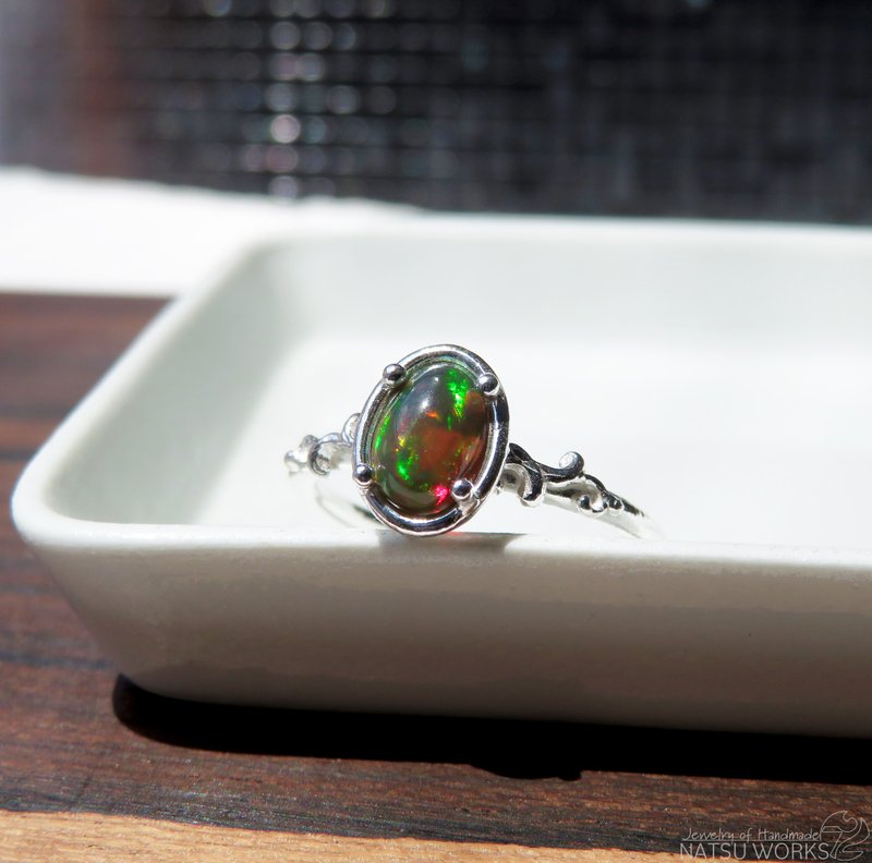 ブラックオパール リング / Ethiopian Black Opal Ring 3 - 戒指 - 寶石 綠色