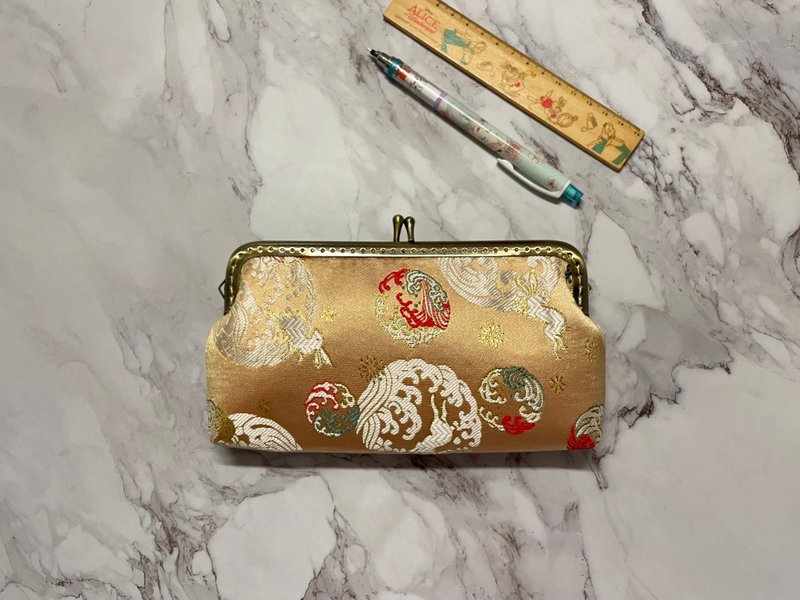 Orange Bunny Jacquard Fabric Bronze Gold Pencil Case - กล่องดินสอ/ถุงดินสอ - เส้นใยสังเคราะห์ 