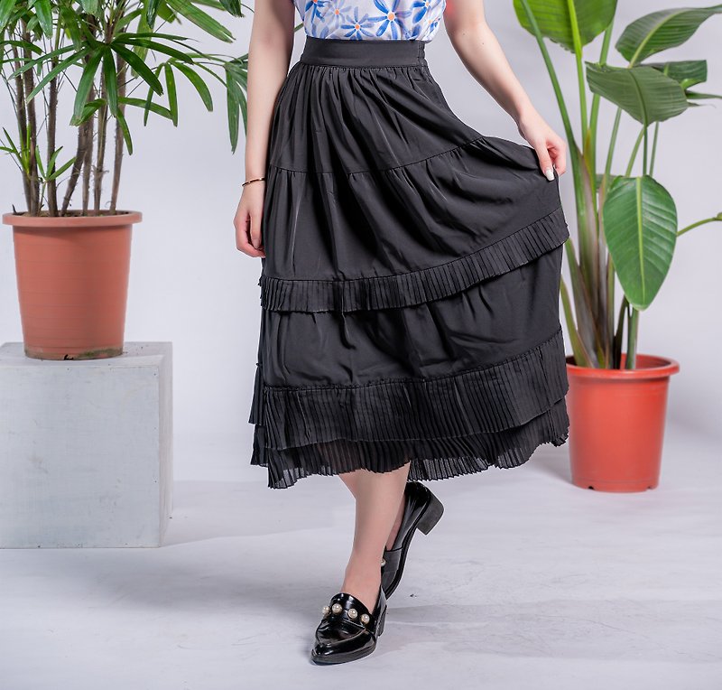 Tiered Maxi Skirt - Skirts - Polyester Black
