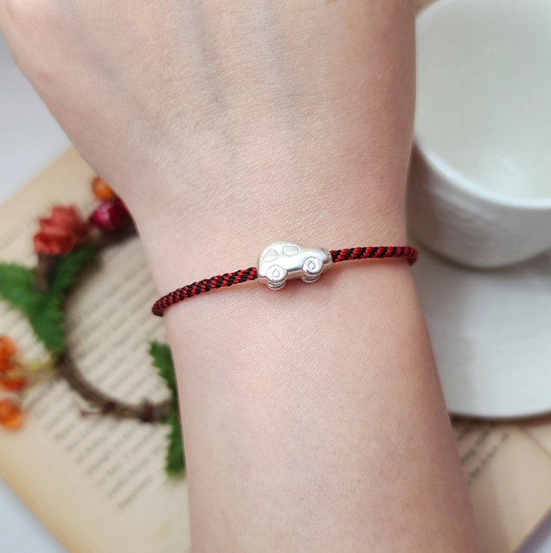 Happiness thread braided children's boys' bracelet sterling silver car gift car sports car black and red - สร้อยข้อมือ - เส้นใยสังเคราะห์ สีแดง