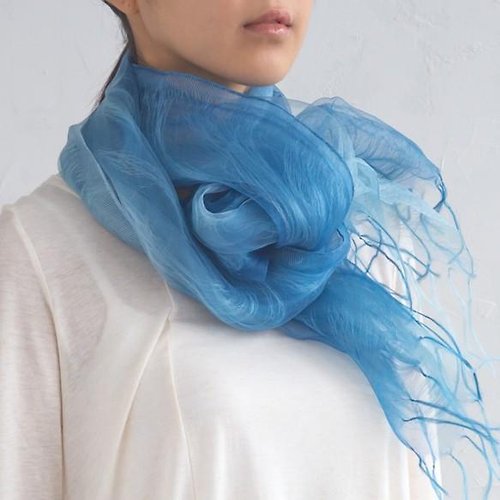 MAITO 草木染二重織羽毛絲巾 圍巾 藍染