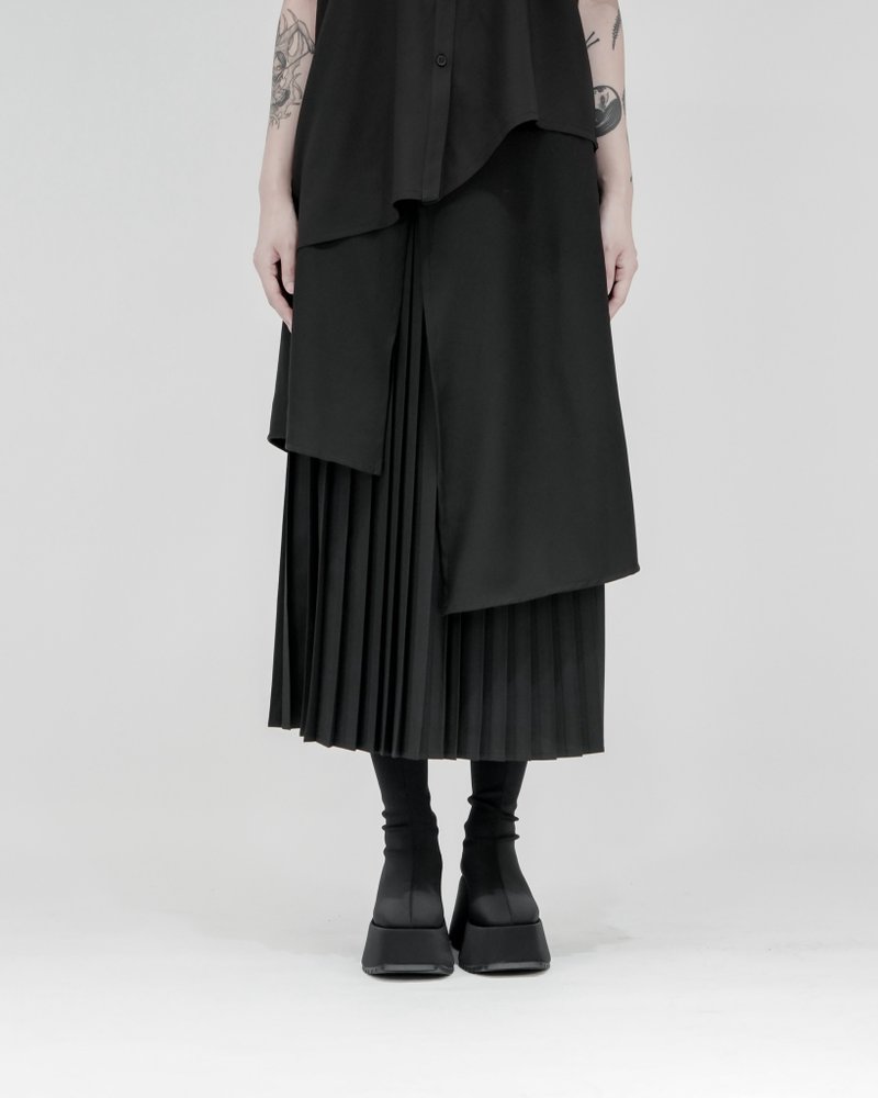 MUKK DESIGN 一片式西裝壓褶裙 - 裙子/長裙 - 聚酯纖維 黑色