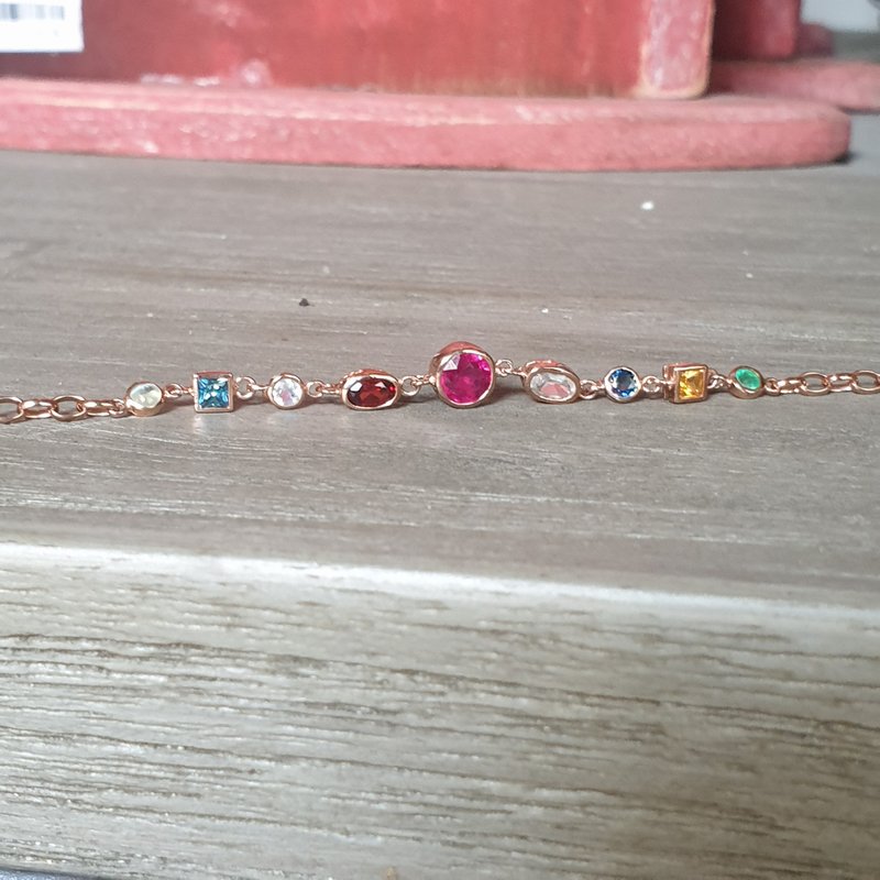 Lucky nine gemstones bracelet, Silver 925 rose gold plated case - 手鍊/手鐲 - 寶石 多色