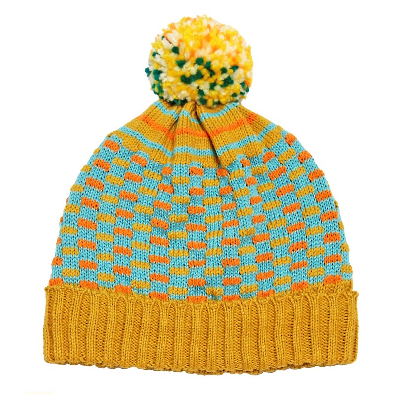 Mustard Circus Detachable Fur Ball Wool Cap - for Tiffany Liu - หมวก - ผ้าฝ้าย/ผ้าลินิน สีเหลือง