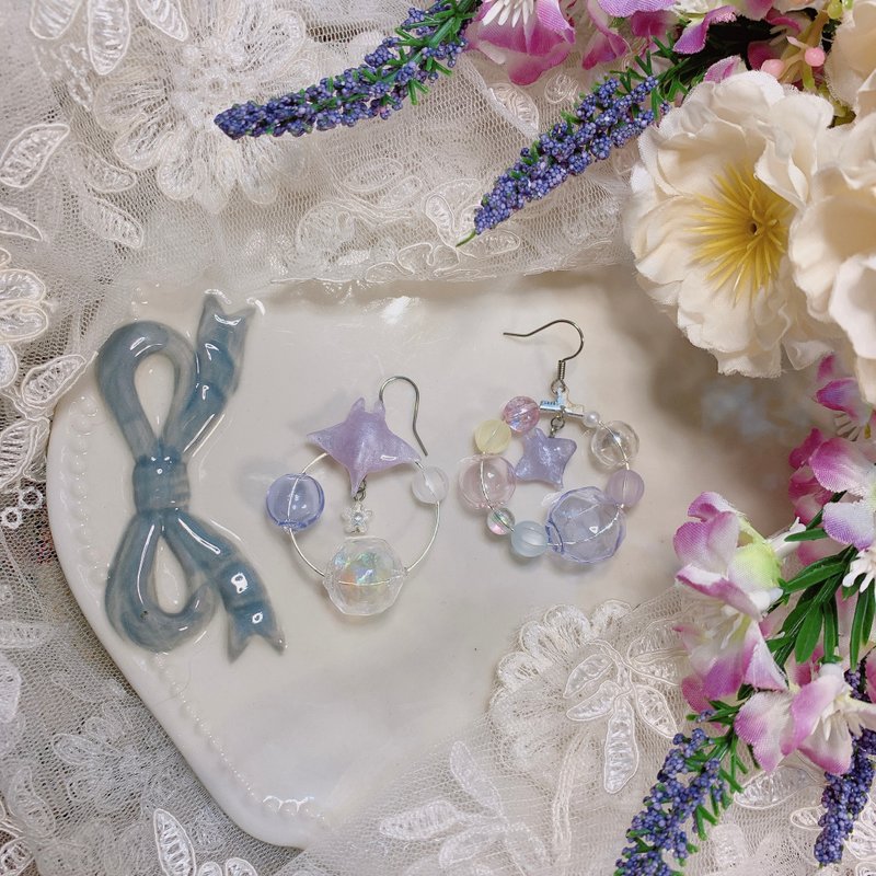 【Late Spring Sea】Earrings & Ear Pins/ Clip-On - Earrings & Clip-ons - Glass Purple