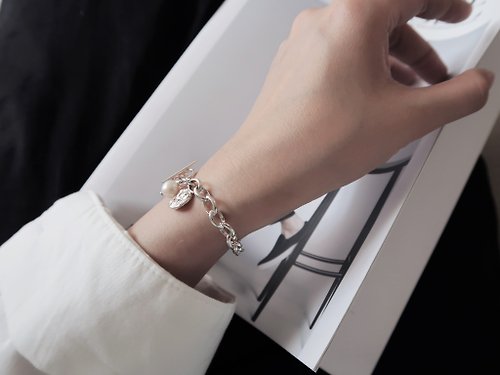 COOL & HOT 925純銀 原焠 白水晶 淡水珍珠 T扣 手鍊