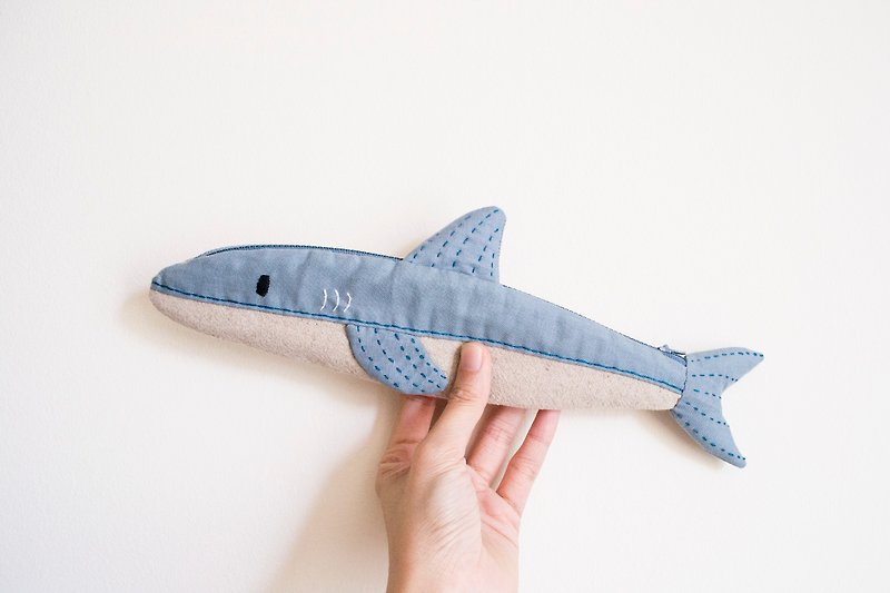 鯊魚 Shark travel cutlery pouch - ตะเกียบ - ผ้าฝ้าย/ผ้าลินิน สีเทา