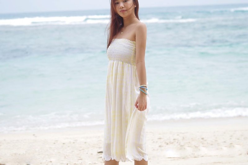 Shell embroidery tie dye beach dress - One Piece Dresses - Other Materials Yellow