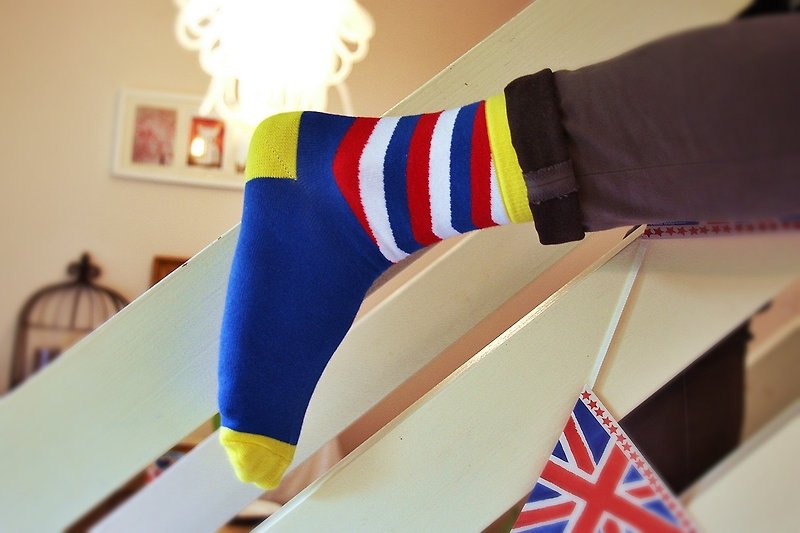 Men's Socks - Barber Shop, British Design for the Modern Gentleman - ถุงเท้าข้อกลาง - ผ้าฝ้าย/ผ้าลินิน สีน้ำเงิน