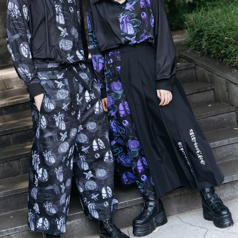 月讀靈藥金魚眼球扣帶刺繡百褶劍道長裙和風ACDC RAG台灣JA0505 - 裙子/長裙 - 聚酯纖維 