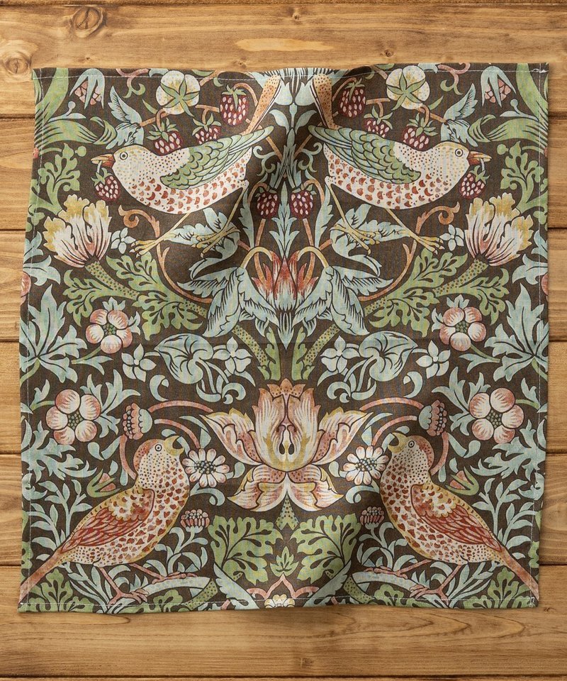 大きめリネンハンカチ ウィリアムモリス柄 43×43cm 04. Strawberry Thief A - 其他 - 其他材質 多色