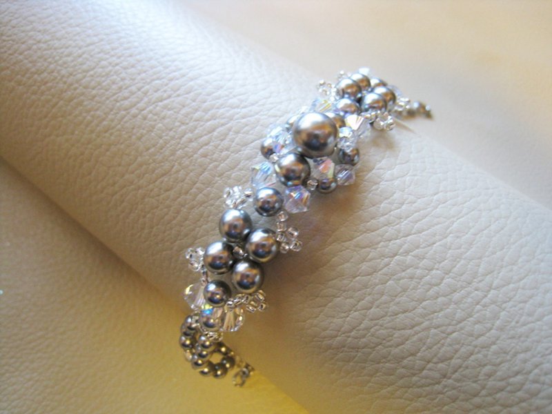 Silky Pearl & Swarovski Crystal Bracelets / PEB: Gray Bridal * - 手鍊/手環 - 珍珠 灰色