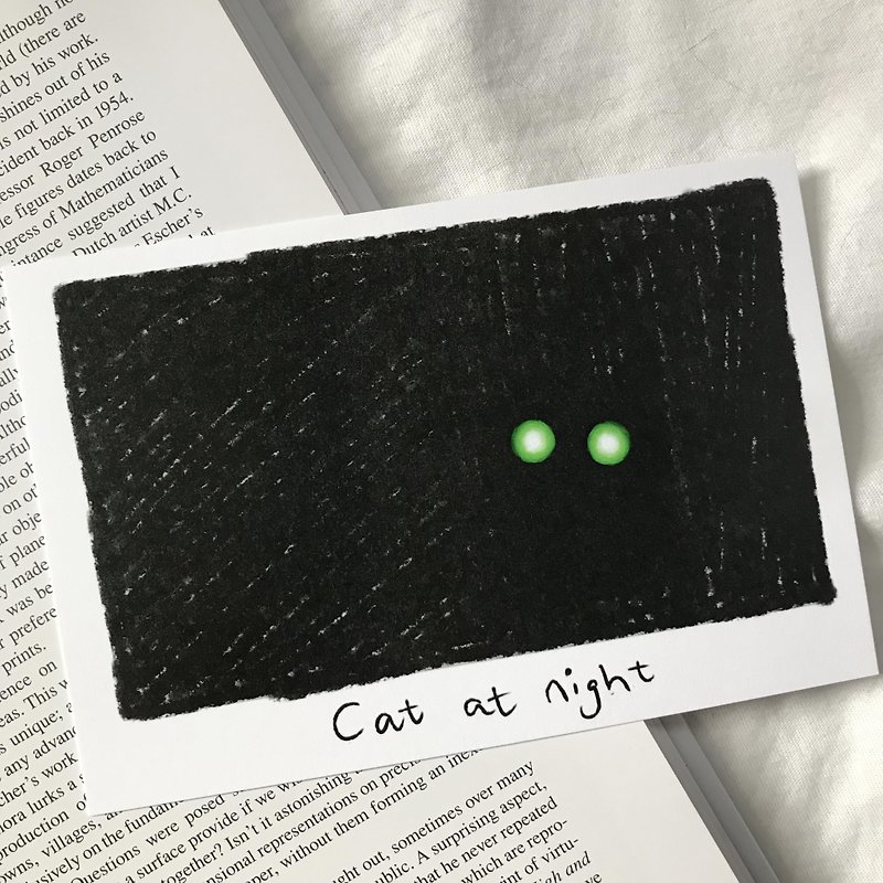 night cat illustration postcard greeting card - การ์ด/โปสการ์ด - กระดาษ สีดำ