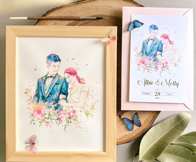 Watercolor Portrait Wedding top Invitations