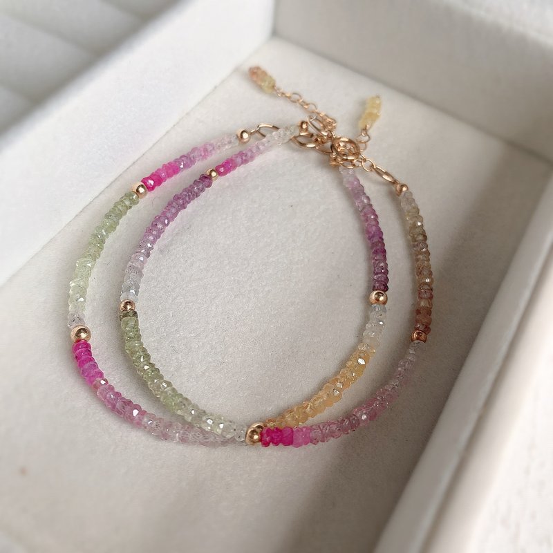 【14Kgf Colorfast】Sapphire Natural Precious Gemstone Gradient Color Sapphire Bracelet - Bracelets - Precious Metals Gold