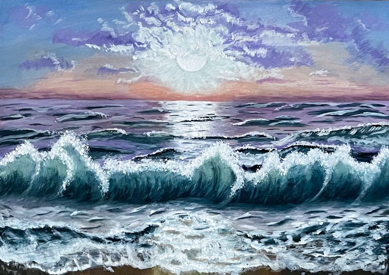 Seascape. Sun at sunset. Gouache. - ตกแต่งผนัง - กระดาษ 