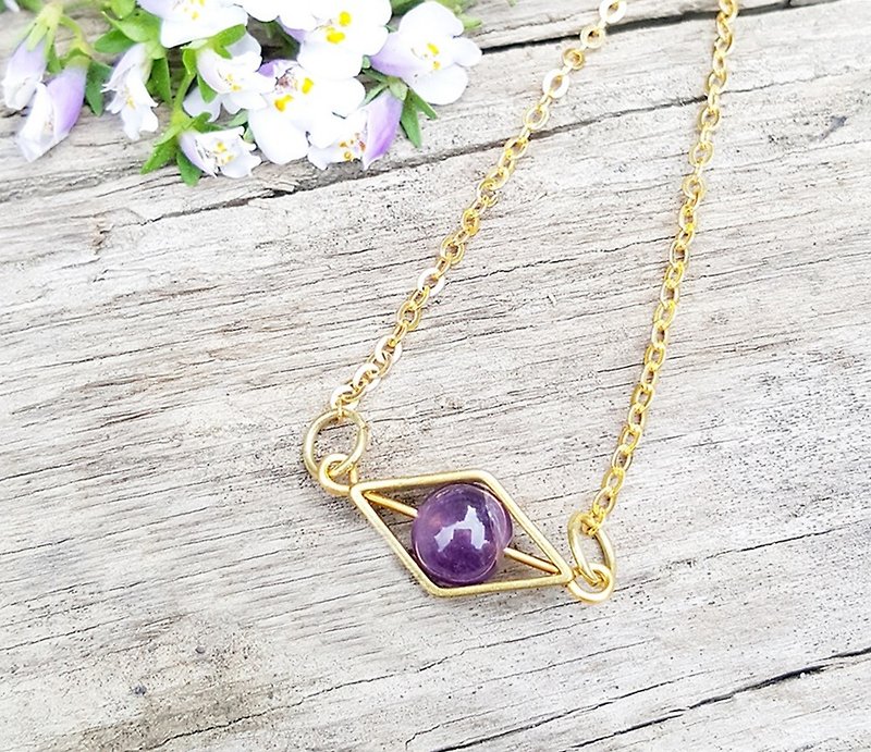 Five elements - earth-based energy fantasy amethyst Stone Bronze customized letter necklace hand and struck lucky stone natural stone Hands minimalist geometry customized Christmas Valentine's Day birthday gift anniversary gift exchange - Necklaces - Other Metals Purple