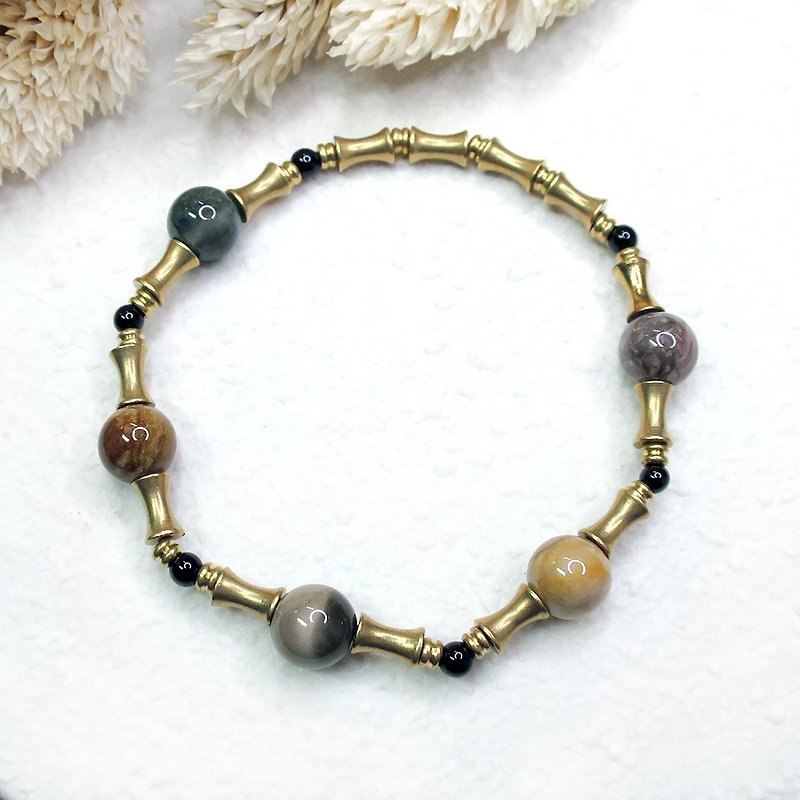 VIIART. Fifth Galaxy - Storm. Alxa Black Onyx Bronze Bracelet | Natural Stone Morandi Versatile - สร้อยข้อมือ - ทองแดงทองเหลือง สีนำ้ตาล