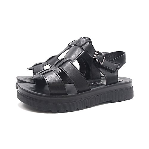 米蘭皮鞋Milano WALKING ZONE(女)魚骨編織輕感厚底涼鞋 女鞋-黑色