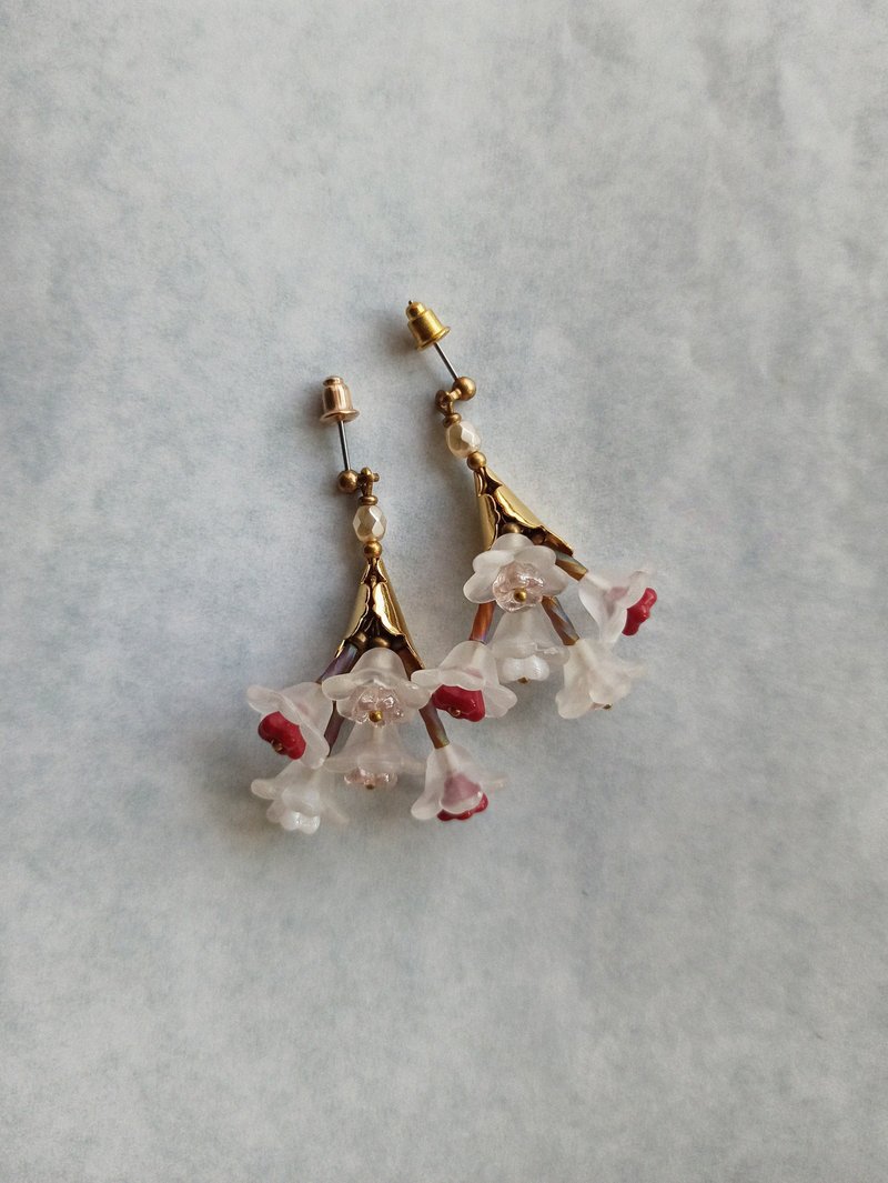 Orchid Bouquet Drop Earrings - White and Red Flowers - Earrings & Clip-ons - Copper & Brass Multicolor