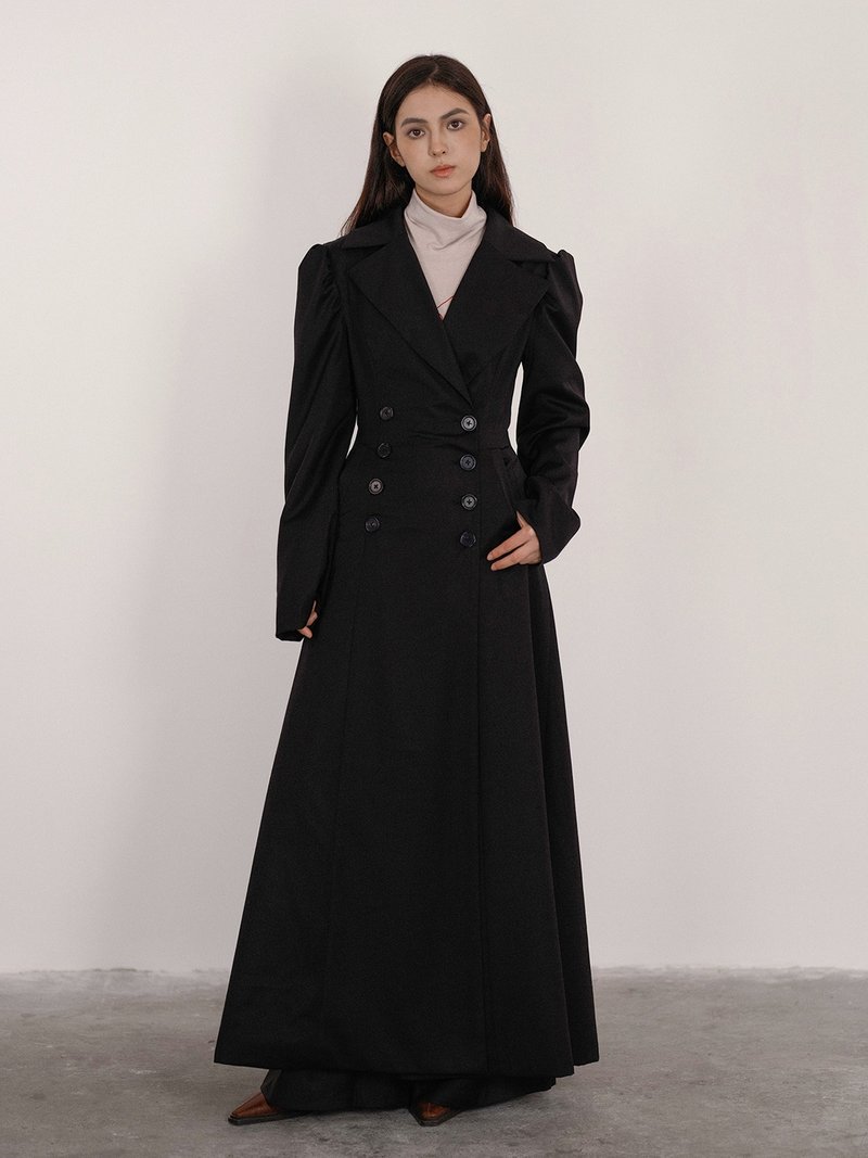 法式極簡 / 雙排扣收腰大衣外套 - 女大衣/外套 - 其他材質 黑色