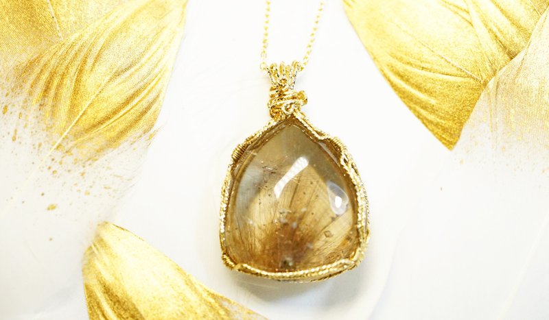 純手工繞線14K包金線金髮晶共生方解石吊墜 - 項鍊 - 水晶 多色