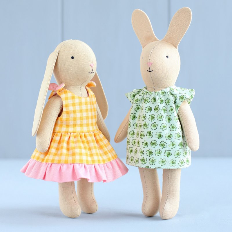 2 PDF Two Mini Bunnies with different ears in Dress and Sundress Sewing Patterns - 手工藝教學/工具書 - 其他材質 